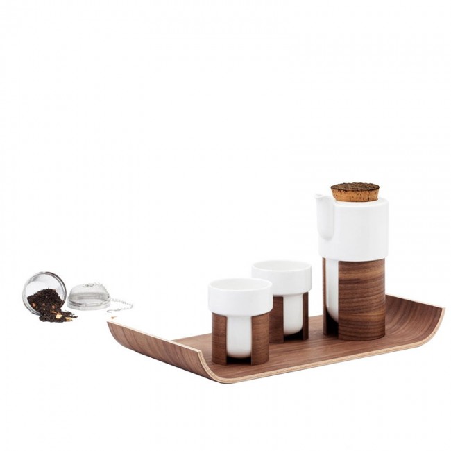 Tonfisk Design Warm 티 세트 화이트 - walnut cork lid TFTNW007K