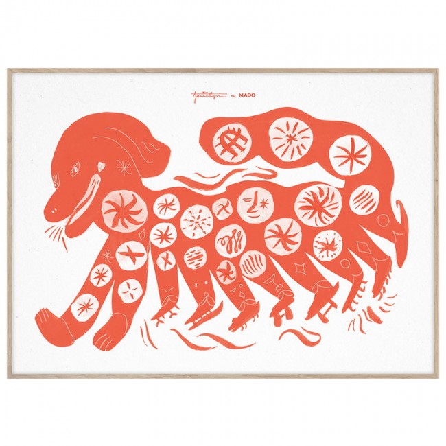 MADO 마도 Chinese 도그 강아지 poster 50 x 70 cm red DOM4117