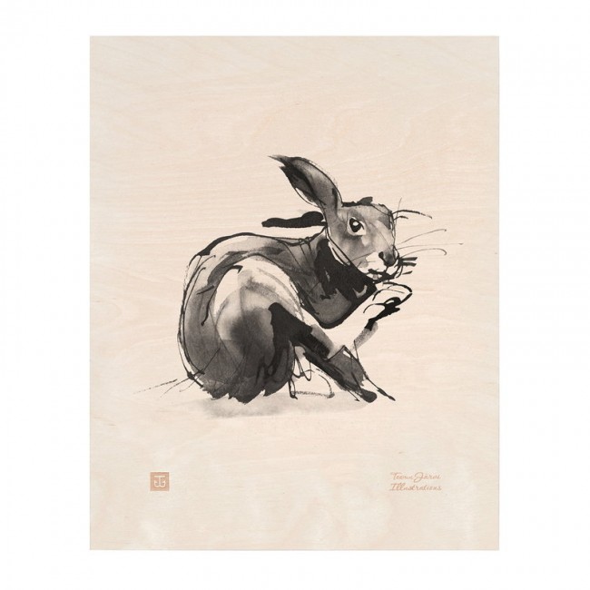 TEEMU JARVI ILLUSTRATIONS TE에뮤 European Hare plywood poster TJPoWFG-EH2