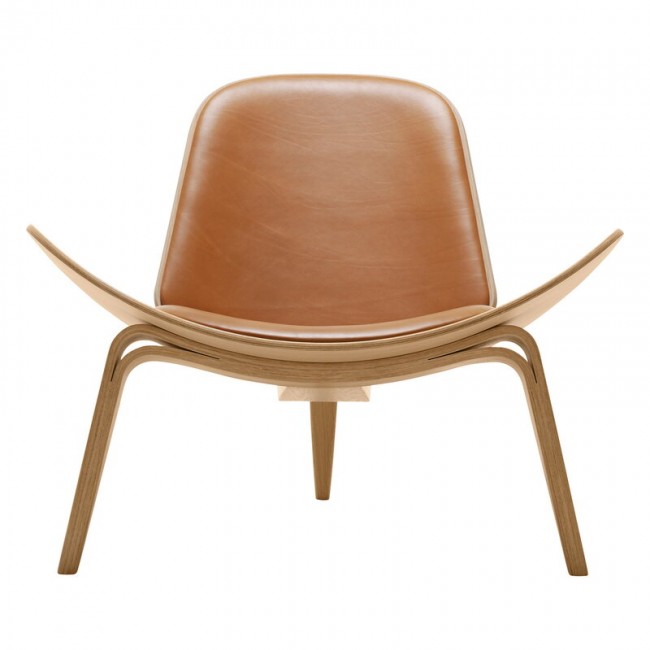 CARL HANSEN & SU00F8N CH07 Shell 라운지체어 오일 오크 - 코냑 레더 Sif 95 Carl Hansen & Su00f8n CH07 Shell lounge chair  oiled oak - cognac leather Sif 95 04038