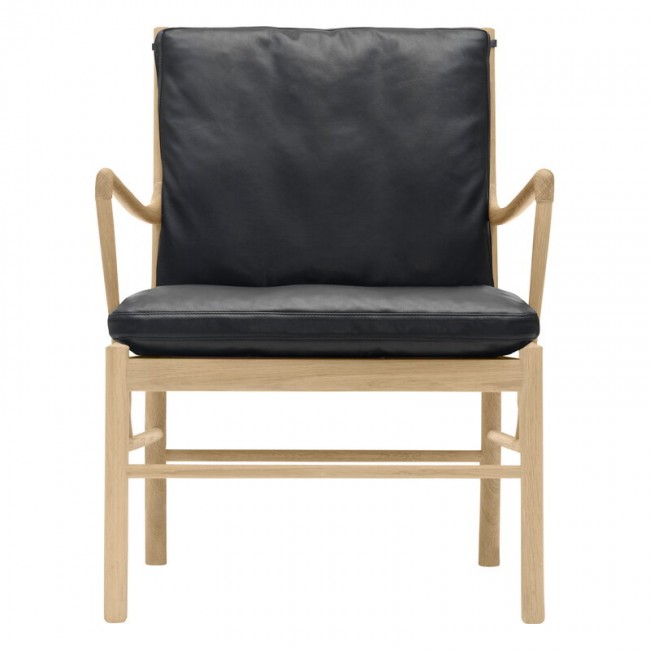 CARL HANSEN & SU00F8N OW149 콜로니얼 라운지체어 오일 오크 - 블랙 래더 또르 301 Carl Hansen & Su00f8n OW149 Colonial lounge chair  oiled oak - black leather Thor 301 04036
