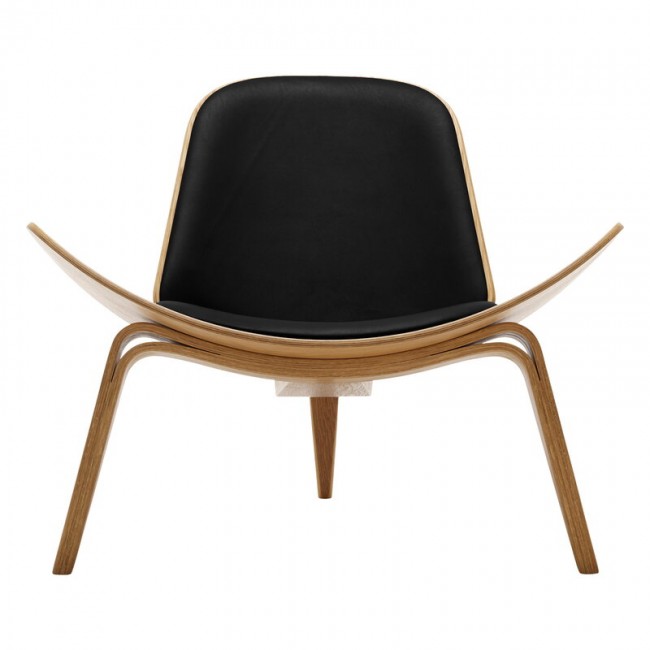 CARL HANSEN & SU00F8N CH07 Shell 라운지체어 오일 오크 - 블랙 래더 또르 301 Carl Hansen & Su00f8n CH07 Shell lounge chair  oiled oak - black leather Thor 301 04035