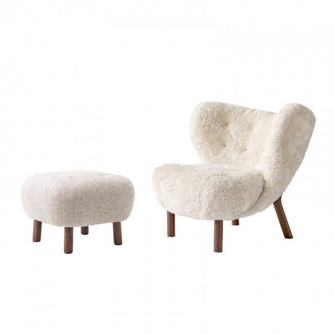 &TRADITION 앤트레디션 Little Petra lounge 의자 and pouf 문LIGHT sheepskin - walnut TR69112915