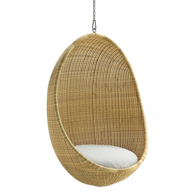 Sika-Design Hanging 에그 Exterior 의자 네츄럴 - 화이트 쿠션 SSND-E85-NU-ND-E85CY101