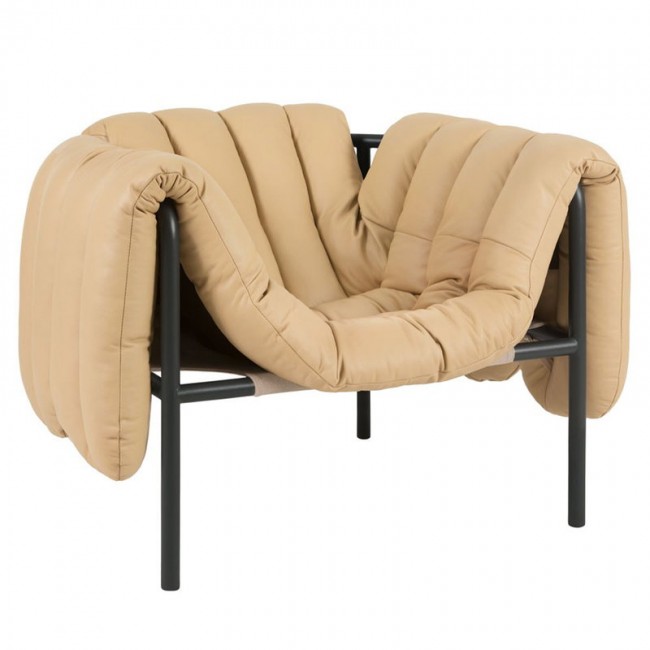 Hem Puffy lounge 의자 sand leather - 블랙 grey steel HE20196