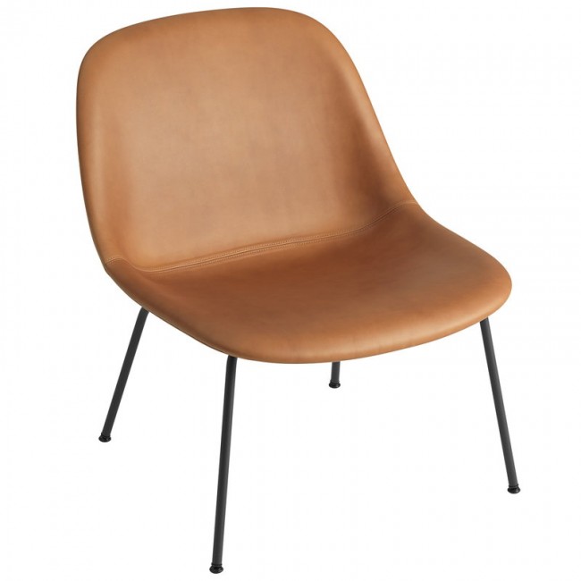 MUUTO 무토 Fiber lounge 의자 튜브 base 코냑 leather - 블랙 MU25482-BLCK-COGN