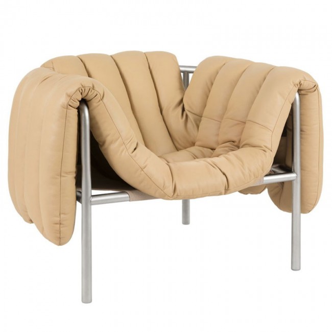 Hem Puffy lounge 의자 sand leather - 스테인리스 스틸 HE20193