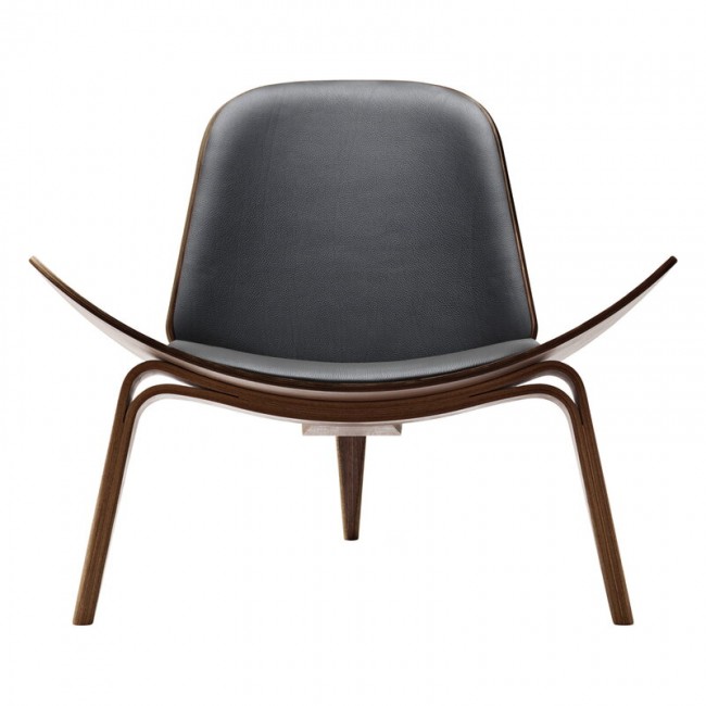 CARL HANSEN & SU00F8N CH07 Shell 라운지체어 oiled 월넛 - 블랙 래더 또르 301 Carl Hansen & Su00f8n CH07 Shell lounge chair  oiled walnut - black leather Thor 301 03642
