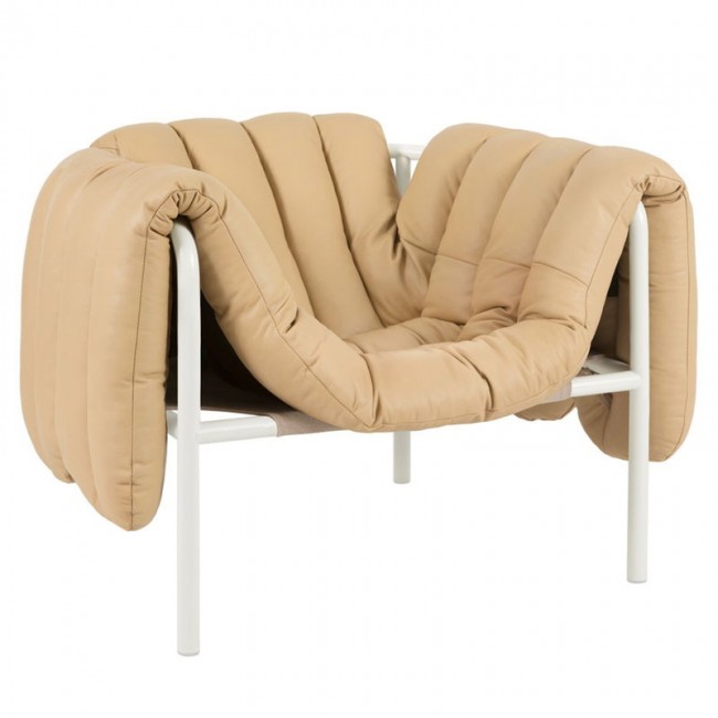 Hem Puffy lounge 의자 sand leather - cream steel HE20199