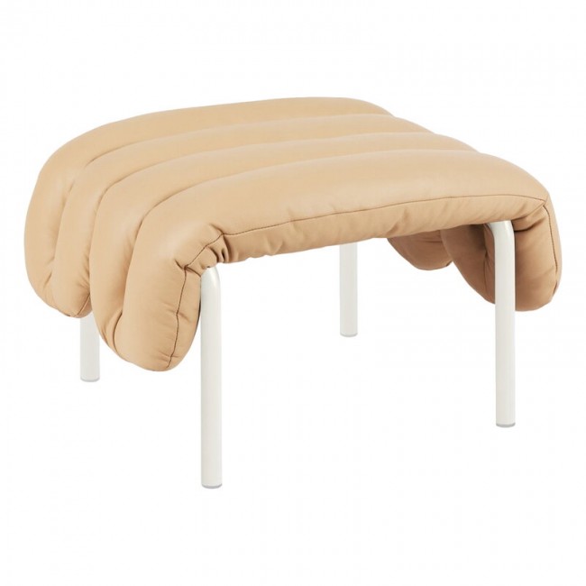 Hem Puffy ottoman sand leather - cream steel HE20294
