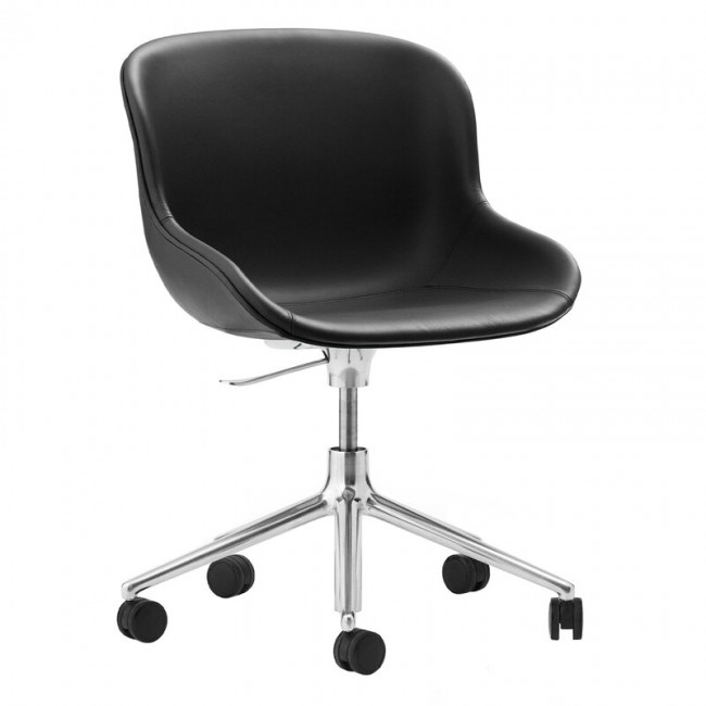 NORMANN COPENHAGEN 노만코펜하겐 Hyg 의자 with 5 wheels swivel aluminium - 블랙 leather Ultra NC604025-41599