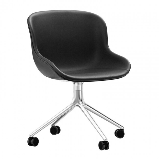 NORMANN COPENHAGEN 노만코펜하겐 Hyg 의자 with 4 wheels swivel aluminium - 블랙 leather Ultra NC604586-41599