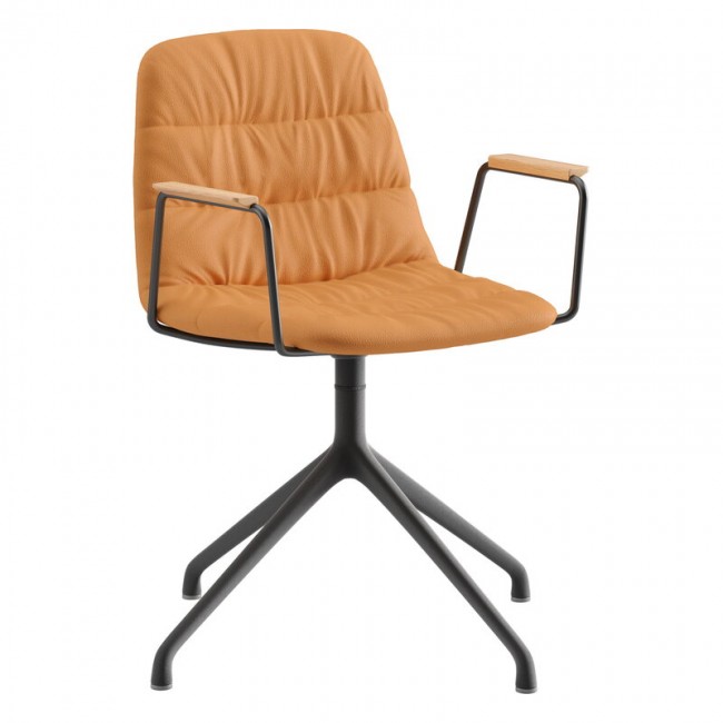 Viccarbe Maarten 암체어 pyrami_d swivel 블랙- ochre leather- matt oak VC-MAAPIBR-PIEL139Q
