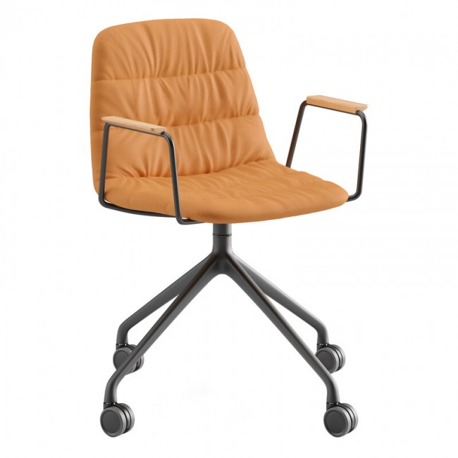 Viccarbe Maarten 암체어 pyrami_d caster 블랙- ochre leather- matt oak VC-MAAPIRUBR-PIEL139Q
