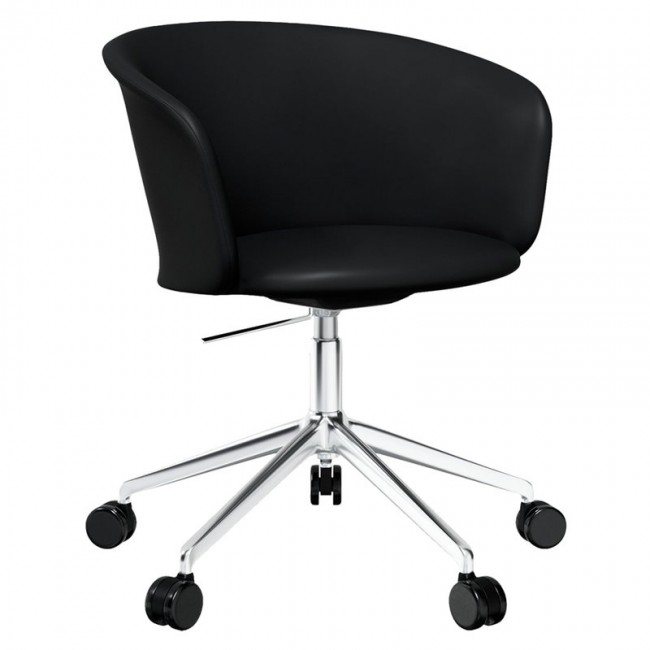 Hem Kendo swivel 의자 w/ castors 블랙 leather - pol. aluminium HE20249