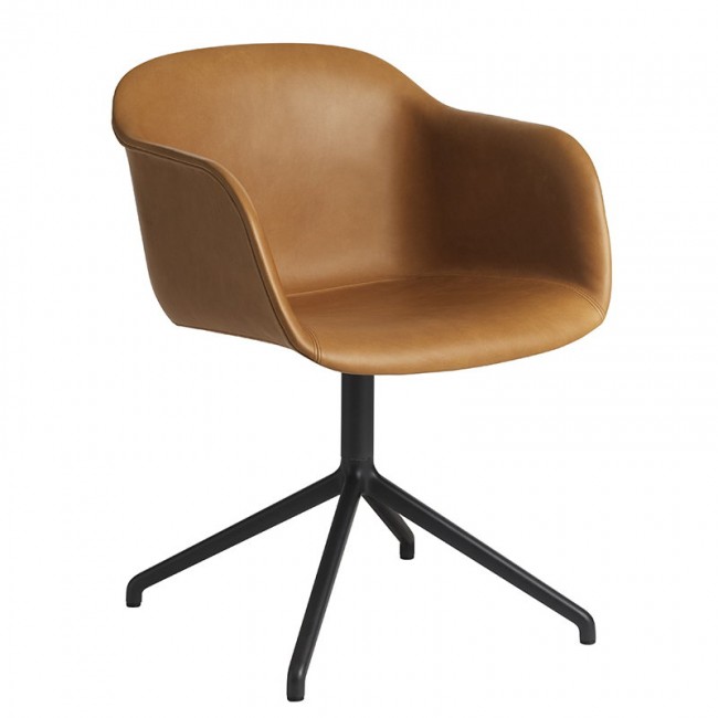 MUUTO 무토 Fiber 암체어 swivel base 코냑 leather - 블랙 MU23450-BLCK-COGNC