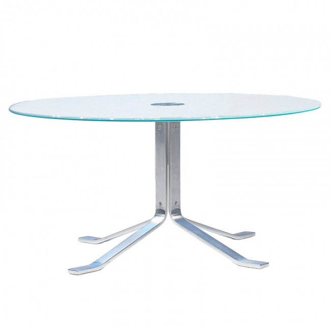 FREDERICIA 프레데리시아 Corona 테이블 90 cm brushed 크롬 - 글라스 FRE5005-CH-GLASS