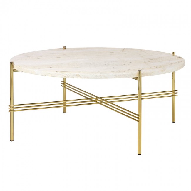 GUBI 구비 TS coffee 테이블 80 cm 브라스 - 화이트 travertine GB10074029