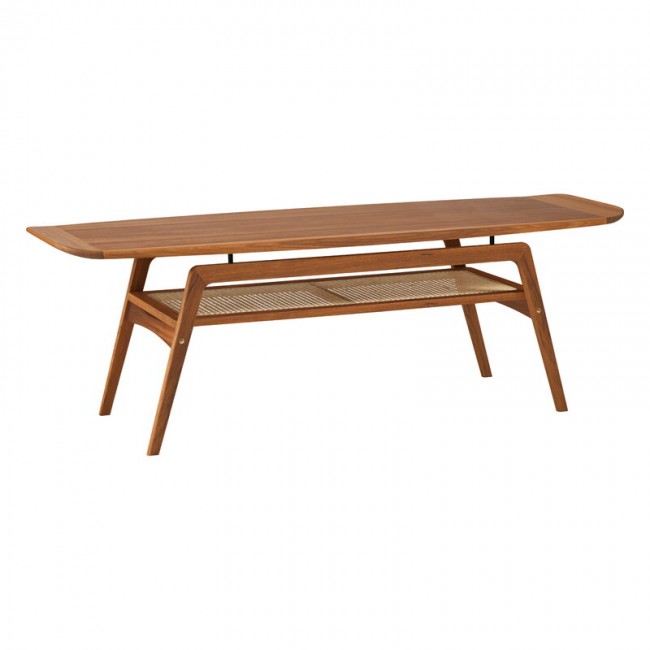 WARM NORDIC 웜 노르딕 Surfboard coffee 테이블 with shelf teak - 프렌치 cane WA2807022