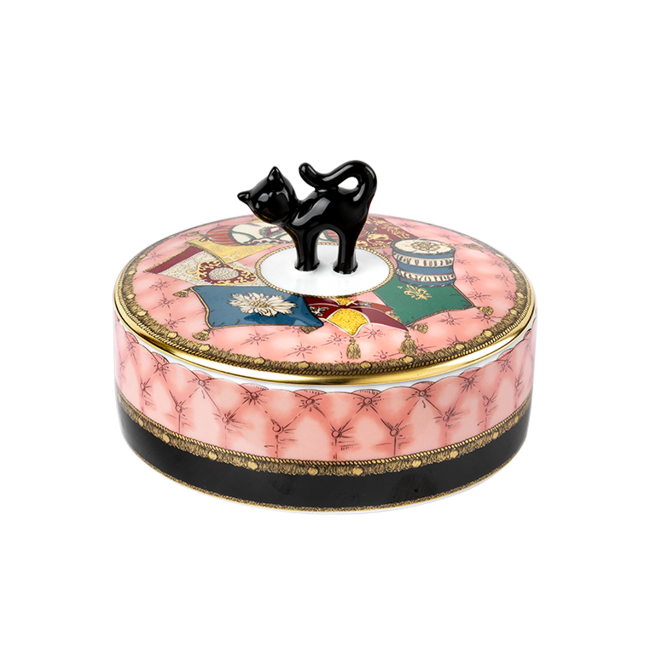지노리 1735 Cat Round Box Ginori 01053