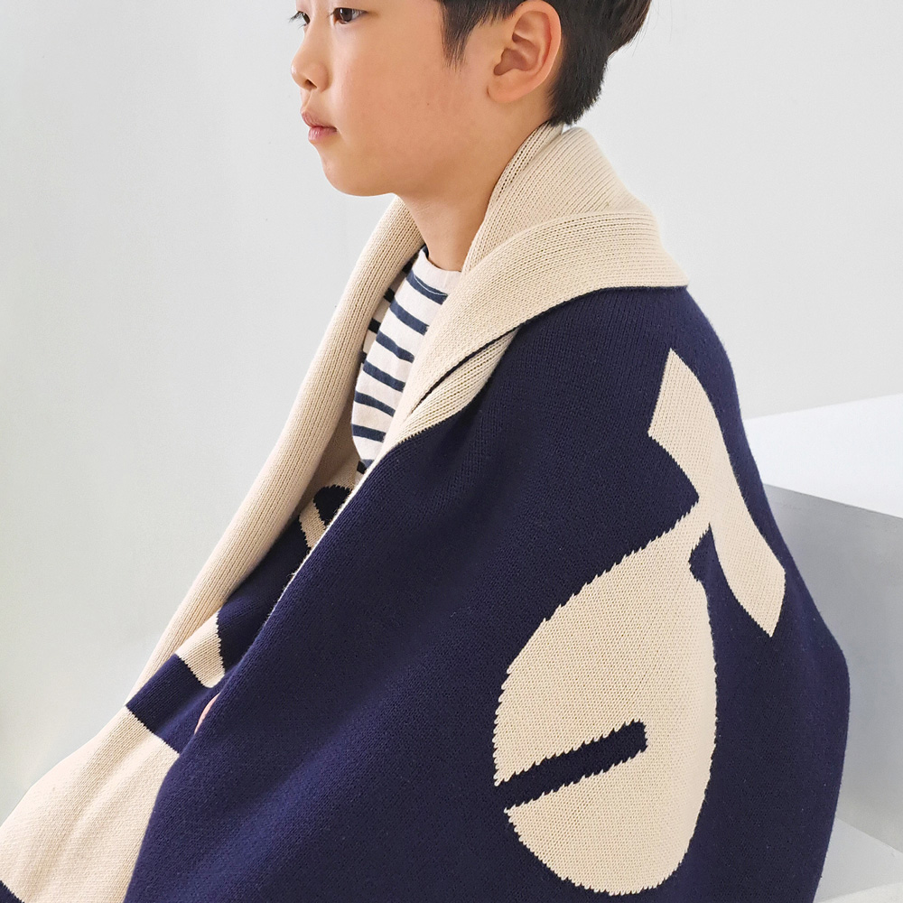에녹댄스 넘버스 프리미엄 코튼 블랭킷_네이비 & 아이보리 / Numbers Premium Cotton Blanket_Navy & Ivory / Big Size 90cm x 160cm / 1200g / Cotton 100% / Tubular Jacquard Knitting Artwork