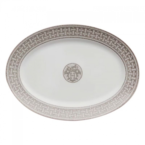 에르메스 Mosaique au 24 platinum 라지 오발 플래터 Hermes Mosaique au 24 platinum Large Oval Platter 00236