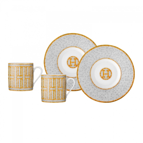 에르메스 2 커피잔S Gift Set Mosaique au 24 골드 Hermes 2 Coffee Cups Gift Set Mosaique au 24 Gold 00197