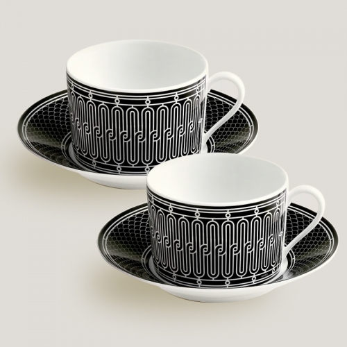 에르메스 Set of 2 브랙퍼스트 Cups and 소서 H Deco Hermes Set of 2 Breakfast Cups and Saucers H Deco 00193