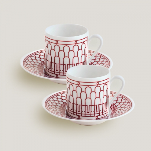 에르메스 Set of 2 커피잔S and 소서 H Deco Red Hermes Set of 2 Coffee cups and saucers H Deco Red 00192