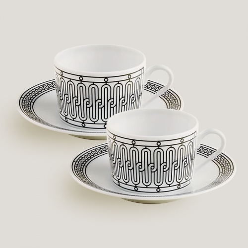에르메스 Set of 2 티 컵앤소서 H Deco Hermes Set of 2 Tea Cup and Saucer H Deco 00189
