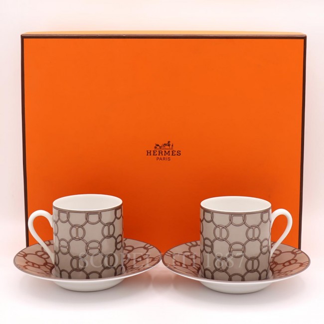 에르메스 Set of 2 커피잔S and 소서 Fil d’argent Gris Hermes Set of 2 Coffee cups and saucers Fil d’argent Gris 00178
