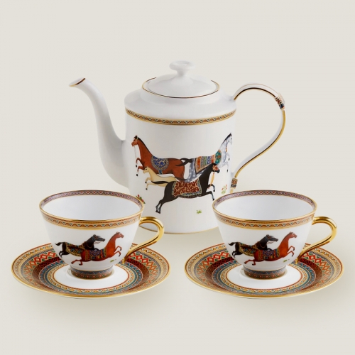 에르메스 티포트 with 2 Tea Cups Gift Set Cheval D’오리엔트 Hermes Teapot with 2 Tea Cups Gift Set Cheval d’Orient 00164
