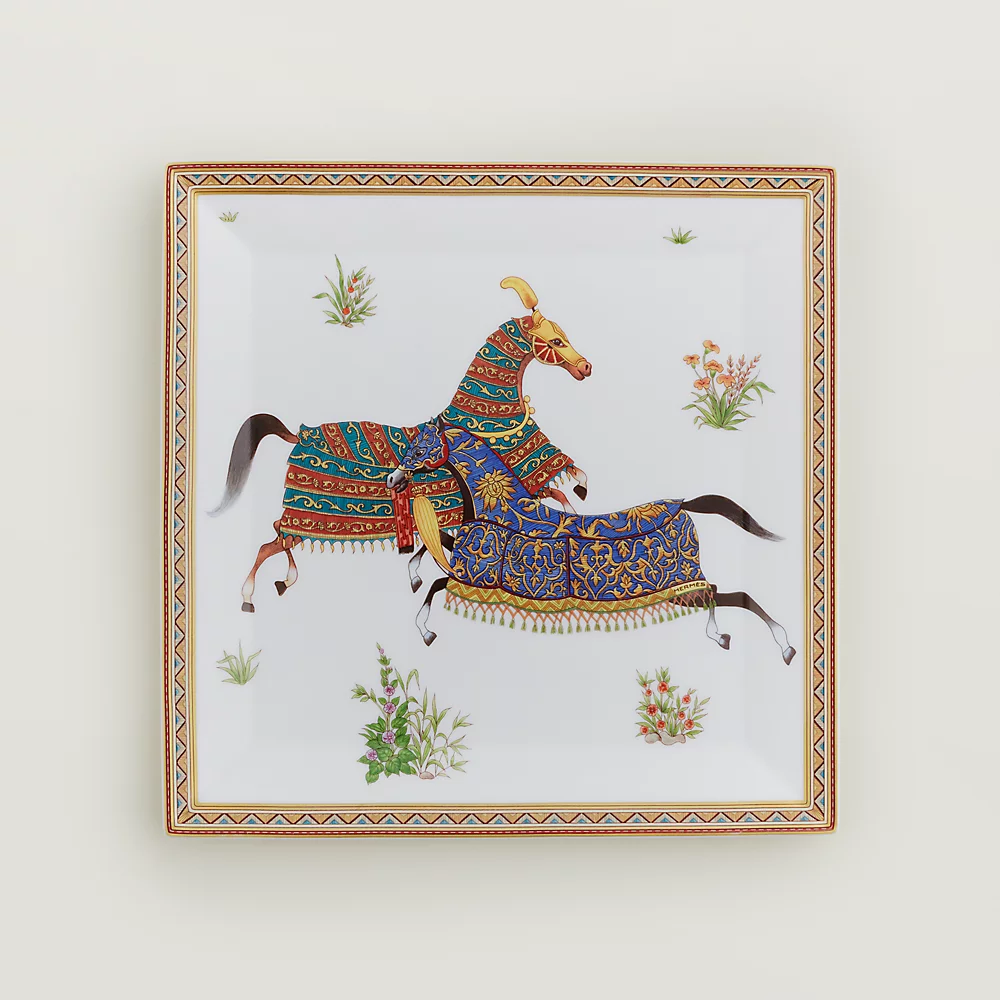 에르메스 사각 스퀘어 접시 n°4 Cheval D’오리엔트 Hermes Square Plate n°4 Cheval d’Orient 00160