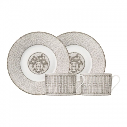 에르메스 2 브랙퍼스트 Cups Mosaique au 24 platinum Gift Set Hermes 2 Breakfast Cups Mosaique au 24 platinum Gift Set 00003