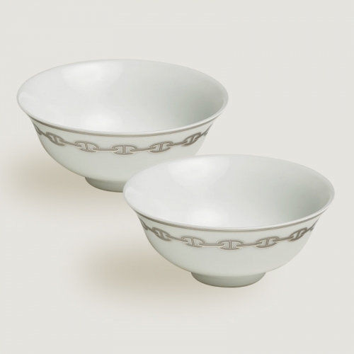 에르메스 Set of 2 soup 볼S 11 cm Chaine d’ancre platine Hermes Set of 2 soup bowls 11 cm Chaine d’ancre platine 00561