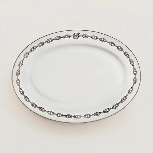 에르메스 오발 플래터 42 cm Chaine d’ancre platine Hermes oval platter 42 cm Chaine d’ancre platine 00540