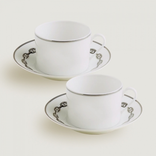 에르메스 2 브랙퍼스트 컵앤소서 Chaine d’ancre platine Hermes 2 breakfast cup and saucer Chaine d’ancre platine 00507