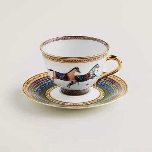 에르메스 티 컵앤소서 n°5 Cheval D’오리엔트 Hermes Tea Cup and Saucer n°5 Cheval d’Orient 00346