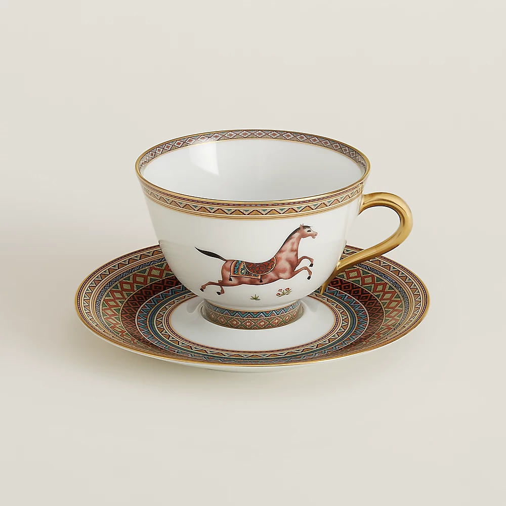 에르메스 티 컵앤소서 n°3 Cheval D’오리엔트 Hermes Tea Cup and Saucer n°3 Cheval d’Orient 00345