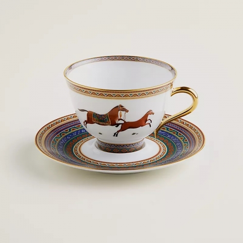 에르메스 티 컵앤소서 n°6 Cheval D’오리엔트 Hermes Tea Cup and Saucer n°6 Cheval d’Orient 00344