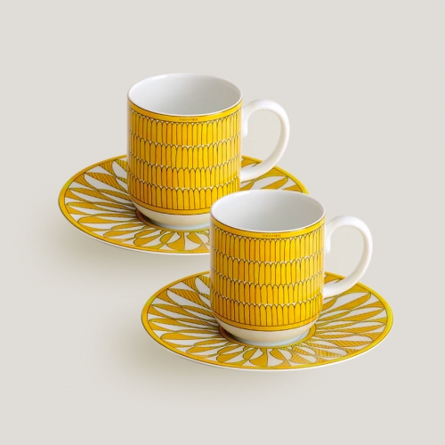 에르메스 New Set of 2 Coffee 컵앤소서 쏠레이 d’ Hermes New Set of 2 Coffee Cup and Saucer Soleil d’ 00341