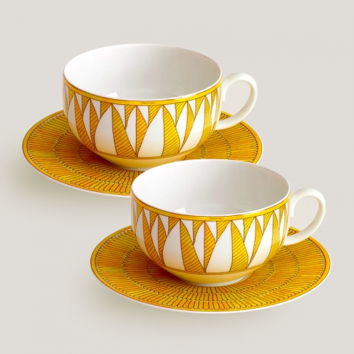 에르메스 New Set of 2 브랙퍼스트 컵앤소서 쏠레이 d’ Hermes New Set of 2 Breakfast Cup and Saucer Soleil d’ 00340