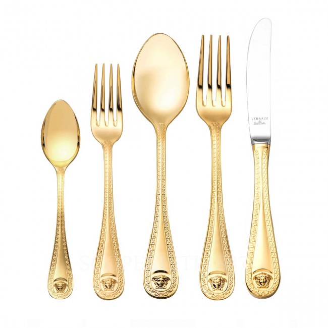 베르사체 5 피스 P레이스 Setting 메두사 커트러리 골드 접시 Versace 5 Piece Place Setting Medusa Cutlery Gold Plated 02168