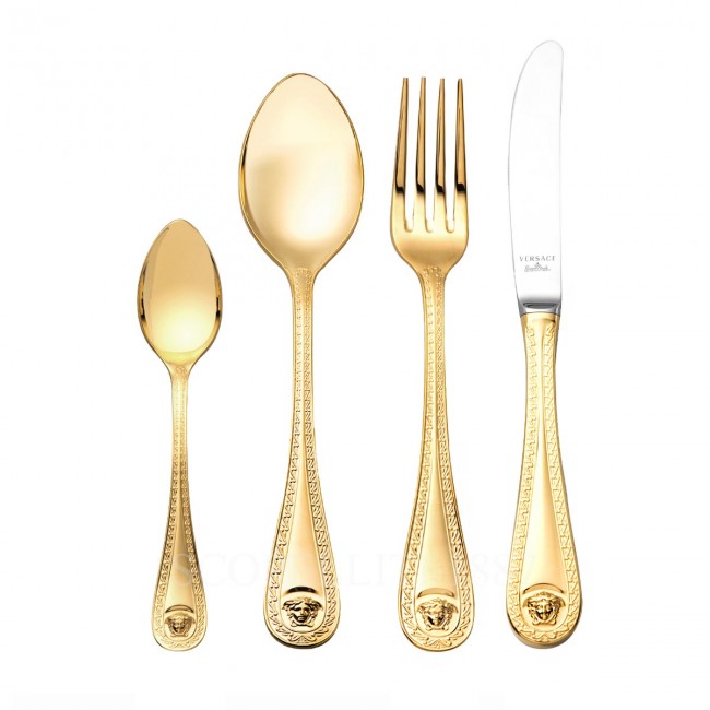 베르사체 4 피스 P레이스 Setting 메두사 커트러리 골드 접시 Versace 4 Piece Place Setting Medusa Cutlery Gold Plated 02167