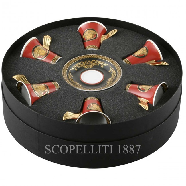 베르사체 Gift Set of 6 에스프레소 컵S and 소서 메두사 Red Versace Gift Set of 6 Espresso Cups and Saucers Medusa Red 02151