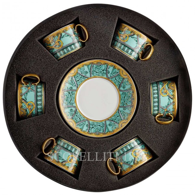 베르사체 Gift Set of 6 Tea Cups and 소서 Scala del Palazzo 그린 Versace Gift Set of 6 Tea Cups and Saucers Scala del Palazzo Green 02073