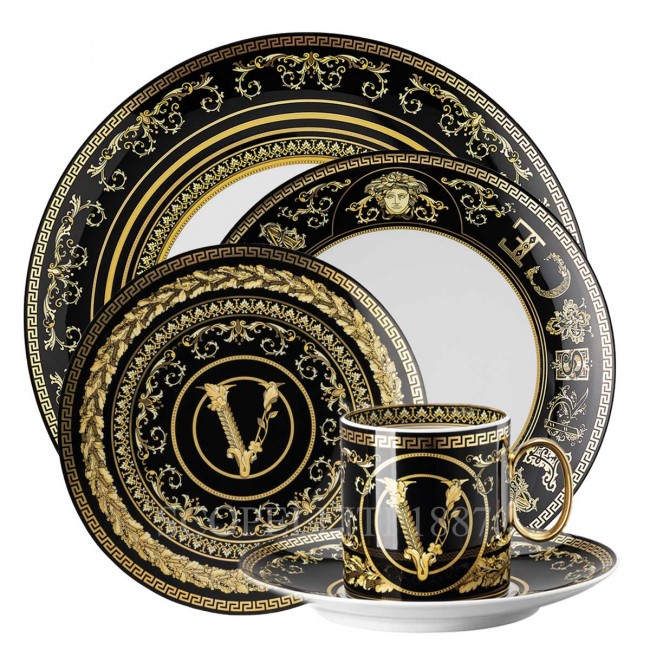 베르사체 New Virtus Gala 블랙 5 피스 P레이스 Setting Versace New Virtus Gala Black 5 Piece place Setting 02039