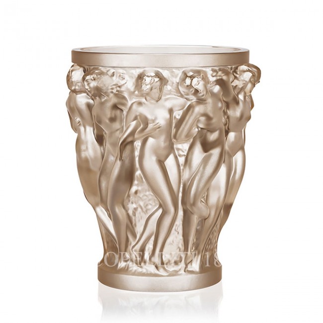 LALIQUE Bacchantes 크리스탈 화병 꽃병 골드 Luster Lalique Bacchantes Crystal Vase Gold Luster 01796
