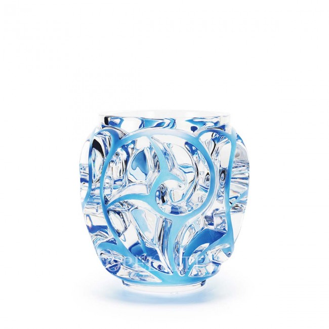LALIQUE Tourbillons 화병 꽃병 Clear with 블루 Lalique Tourbillons Vase Clear with Blue 01791