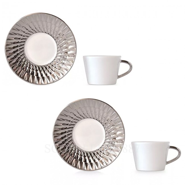 BERNARDAUD 2세트 구성 에스프레소 컵S and 소서 Twist Platinum Bernardaud Set of two Espresso Cups and Saucers Twist Platinum 01658